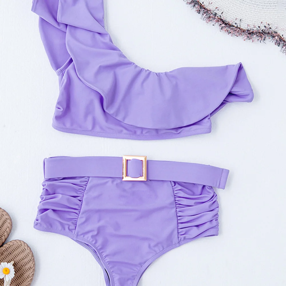 

Foreign trade ladies pure color flounces split body swimsuit sexy bikini bikini Swimwear Bathing Beachwear Two-piece Swimsuit