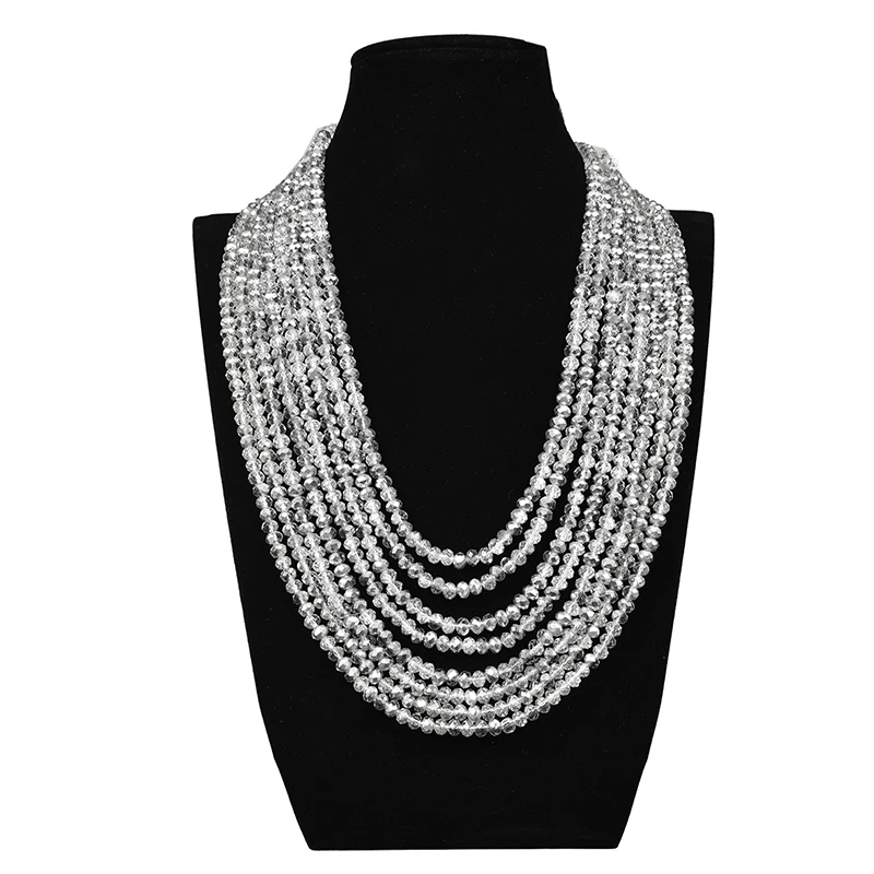 

High-end White crystal Tassel Choker 8rows Necklaces for Women Fashion Green 2021 Collar Jewelry Party Wedding Necklace