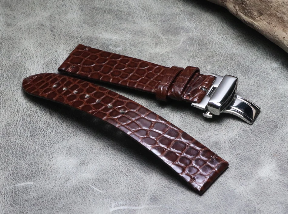 

Cozy Watchband Brown black 16mm 18mm 19mm 20mm 21mm 22mm Real Leather Watch Band Alligator Round Pattern thin Watch Strap Belt
