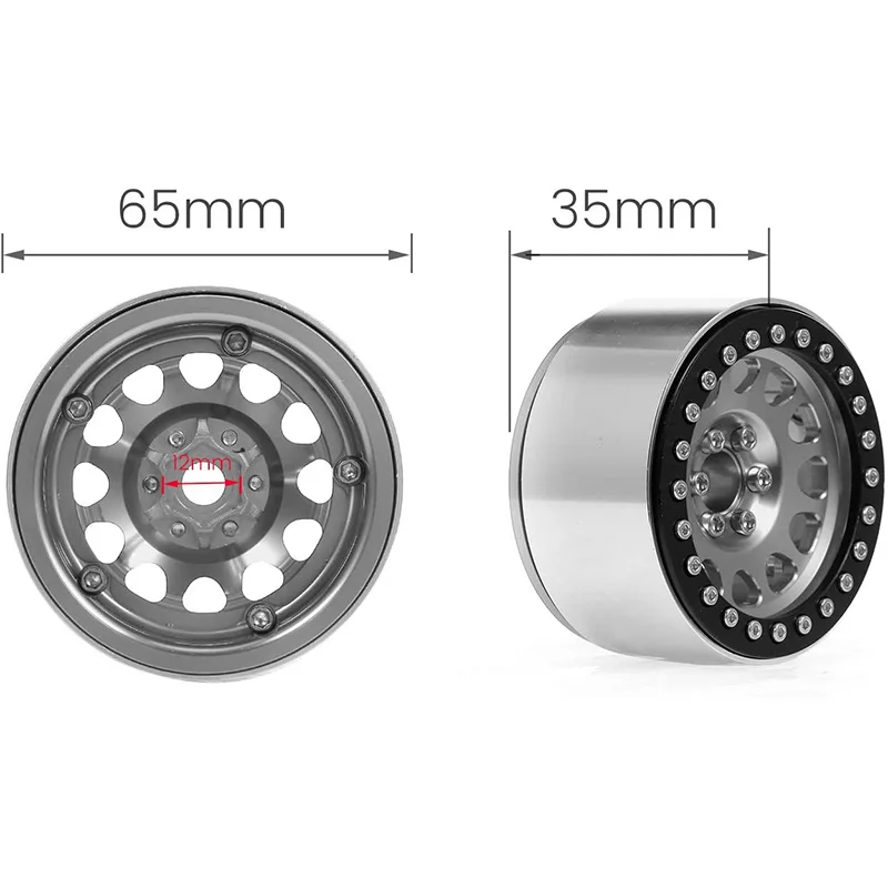 

4PCS 1/10 RC Rock Crawler Aluminum 2.2 Beadlock Wheel Rims for Axial SCX10 Capra Wraith 90048 90018 Traxxas TRX4,Grey
