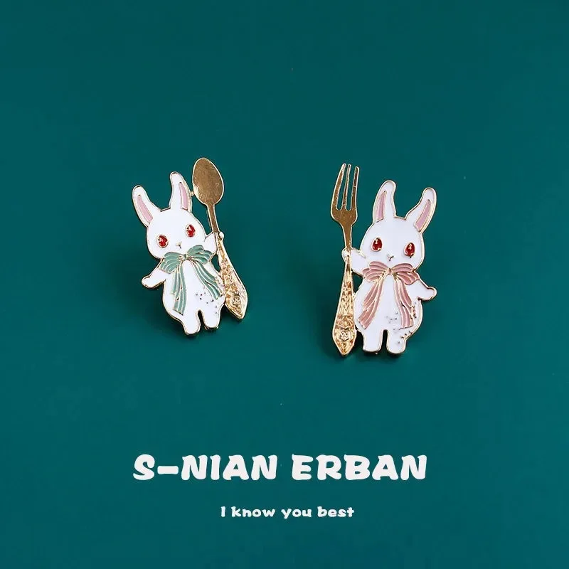 

rabbits enamel pins custom animal bunny spoon fork brooches badges cartoon kawaii jewelry for clothes bag pin accessories