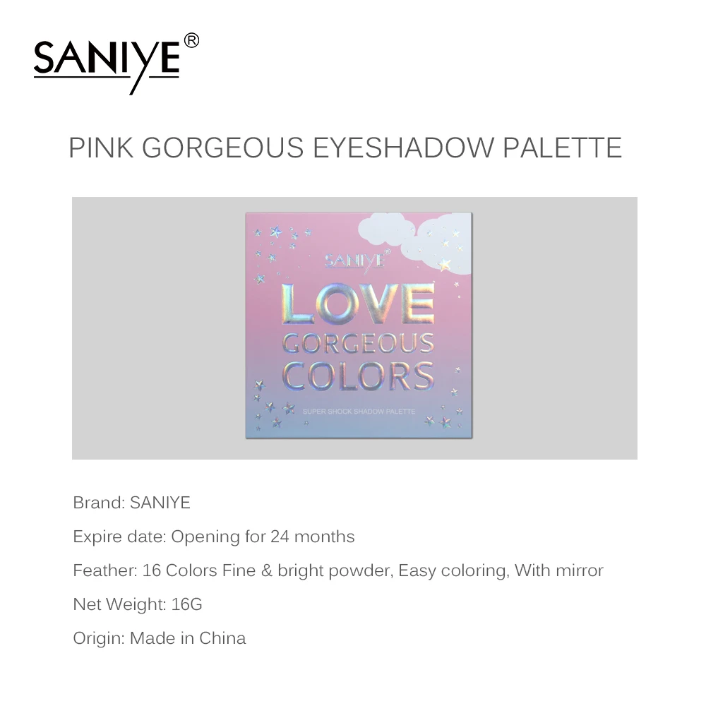 

SANIYE 16 Colors Eyeshadow Palette Holographic Shiny Matte Glitter Pigment Eye Shadow Pallete Metallic Diamond Makeup Palette