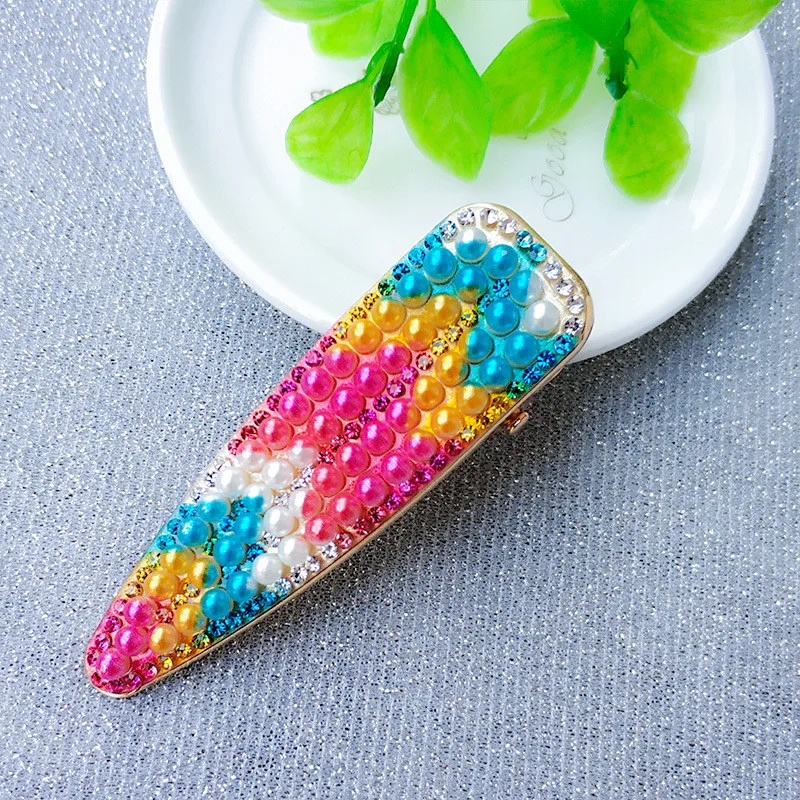Free shipping korea style Neon color bead hairpins lovely women's hair accessories ins girl's rainbow Duckbill clip hairclips