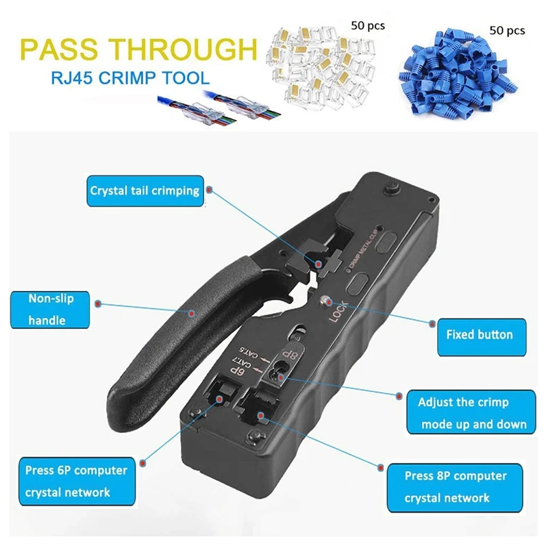 RJ45 Crimping Tool Kit for RJ11/RJ12 Professional Crimping Wire Connector Stripper Cutter,Coax Crimper Plug Crimping