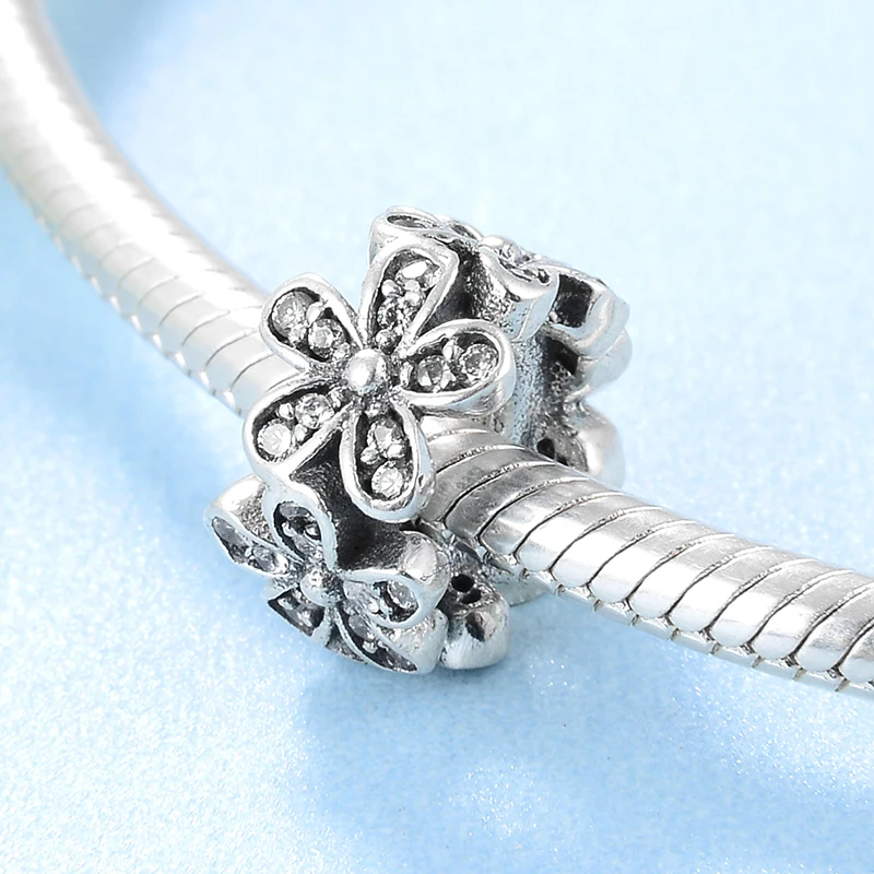 New 925 Sterling Silver Fashion flower round zircon DIY spacer beads Fit Original europeu Charm Bracelet Jewelry making | Украшения и