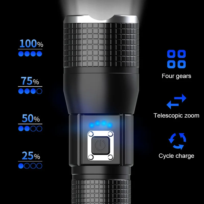 2000LM Powerful Flashlight XHP50 LED Torch USB Rechargeable Zoomable Flashlights Tactical 26650 Hand Light Hunting Lantern | Лампы и