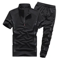 short sleeved suit summer thin oversize standing collar sportswear two piece casual business t shirt spirit boy trend