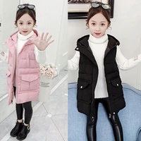 winter spring casual hooded waistcoat princess mid length outerwear kids teenagers sleeveless jackets girls cotton padded vest