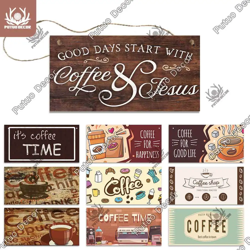 

Putuo Decor Coffee Sign Wood Signs Decorative Plaques Door Wooden Plaque In Home Decor Coffe Bar Cafe Kitchen Home Decoration