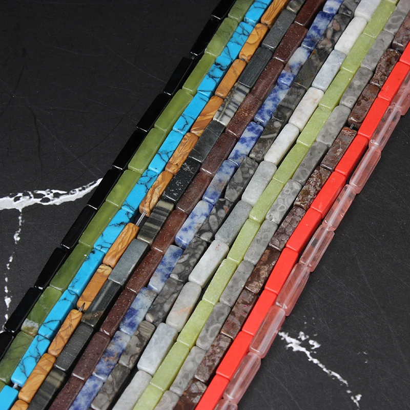 LanLi модные украшения 4x13 мм Прямоугольник натуральные камни бусы DIY для мужчин и