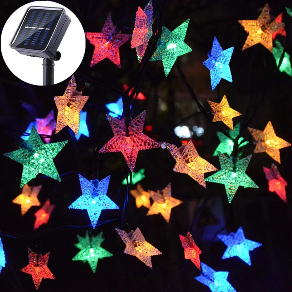 Solar Star String Lamps Outdoor LED Christmas Fairy Light Garden Landscape Colorful Decorative Lamps For Patio Yard Lawn Patio