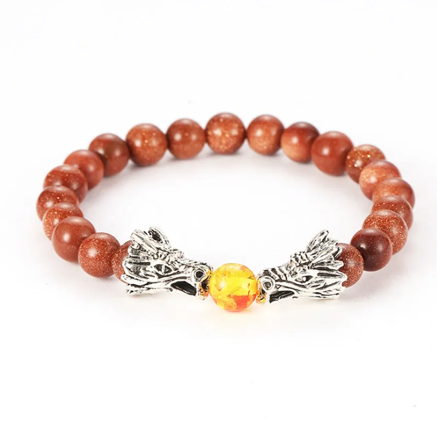 FYJS уникальное серебро китайская Голова Дракона соединяет 8 мм круглые бусины из