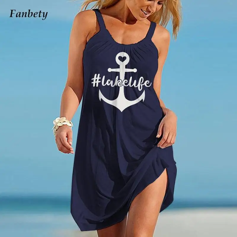 Мода Якорь звезда шаблон вечерние платье 2021 летние пляжные с винтажным принтом