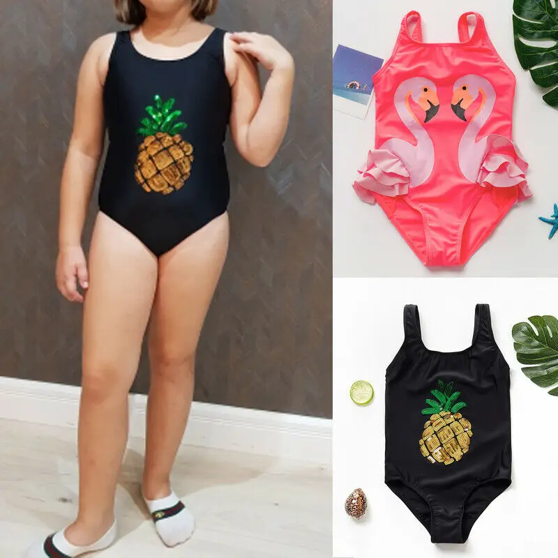 

Kids One Piece Swimwear New Fashion Pineapple Flamingo Print Swimsuit Baby Girls Swimming Bathing Suit Beach Costume Swimwear