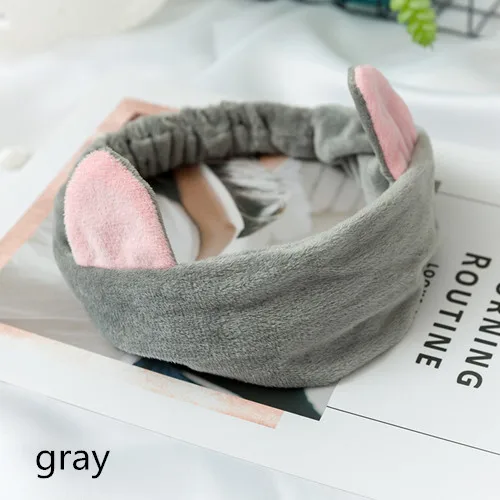 gray Мягкая Милая повязка на голову с кошачьими ушками из кораллового флиса для женщин, маска для макияжа лица, повязка для мытья лица, повязка на голову, аксессуары для волос для девочек - Цвет: gray