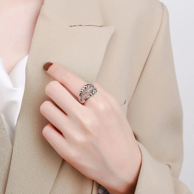 Антитревожное кольцо с бусинами кольцо-Спиннер двойной полой линией для женщин и