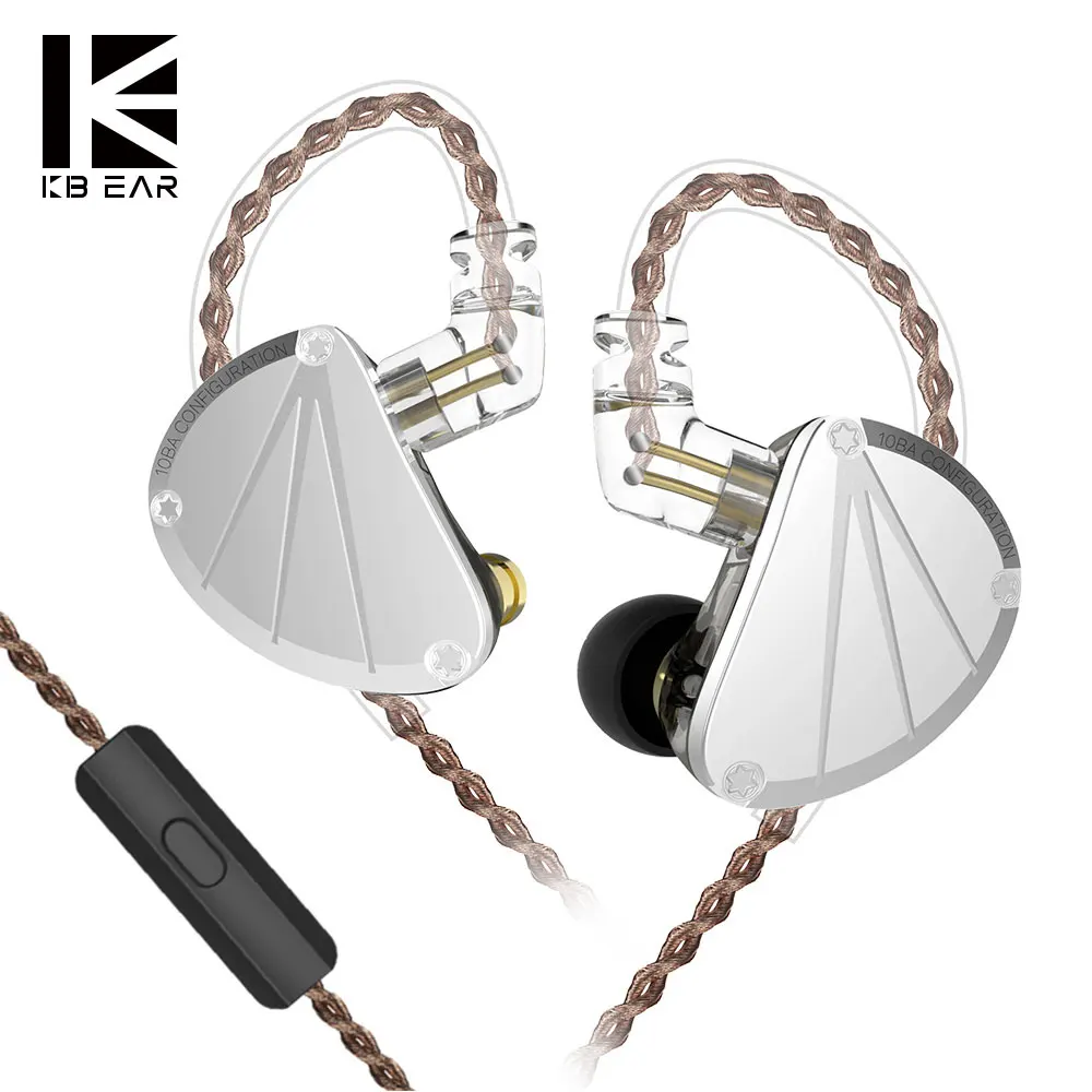 KBEAR KB10 5 сбалансированная арматура драйвер в ухо наушники HIFI монитор с басом наушники с 2PIN кабелем KZ AS10 C12 ZS10 PRO - Цвет: black with mic