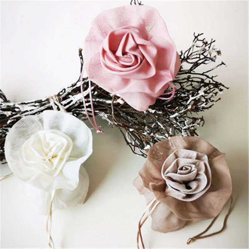 Свадебные прозрачные пакеты с розочками на шнурке мешочки из органзы Подарочная