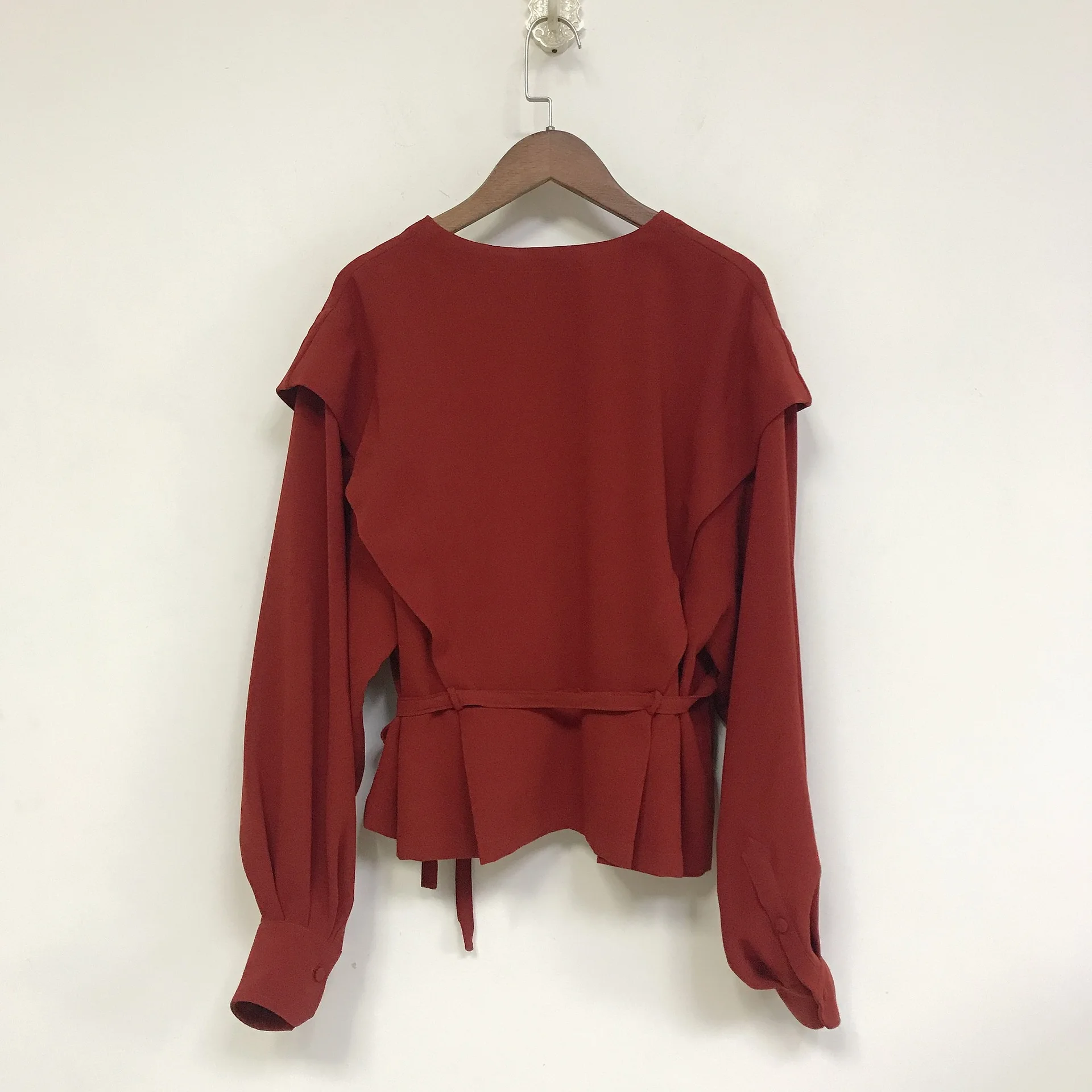 

2021 Spring Summer Blouses Shirts Women Red O-Neck Ruffle Long Sleeve Chiffon Elegant Office Lady Tops Korean Japanese Blousas