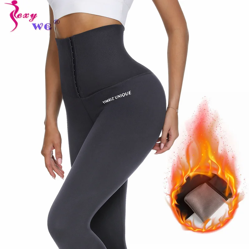 

SEXYWG Hot Thermo Hooks High Waist Leggings Fitness Women Sports Butt Lifter Pants Keep Warm Thigh Trimmer Sexy Workout Leggings