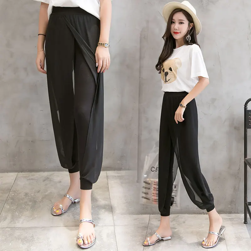 2019 spring summer fashion women chiffon harem pants female spliced trousers elastic waist casual comfy boho pant plus size 5XL | Женская