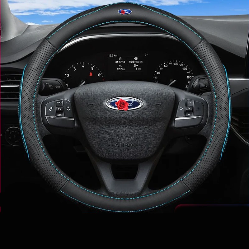 

For Ford Explorer 2011~2019 U502 MK5 for Ford EDGE 2015-2020 Car Styling Genuine Leather Steering Wheel Covers Accessories 38CM
