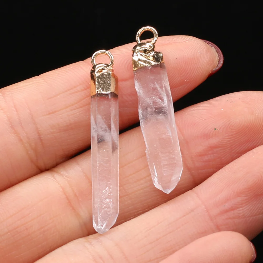 Купи 2Pcs Natural Semi-Precious Stone Clear Quartz Pendant Reiki Healing Crystal Gem Charms for Jewelry Making DIY Accessories Crafts за 125 рублей в магазине AliExpress