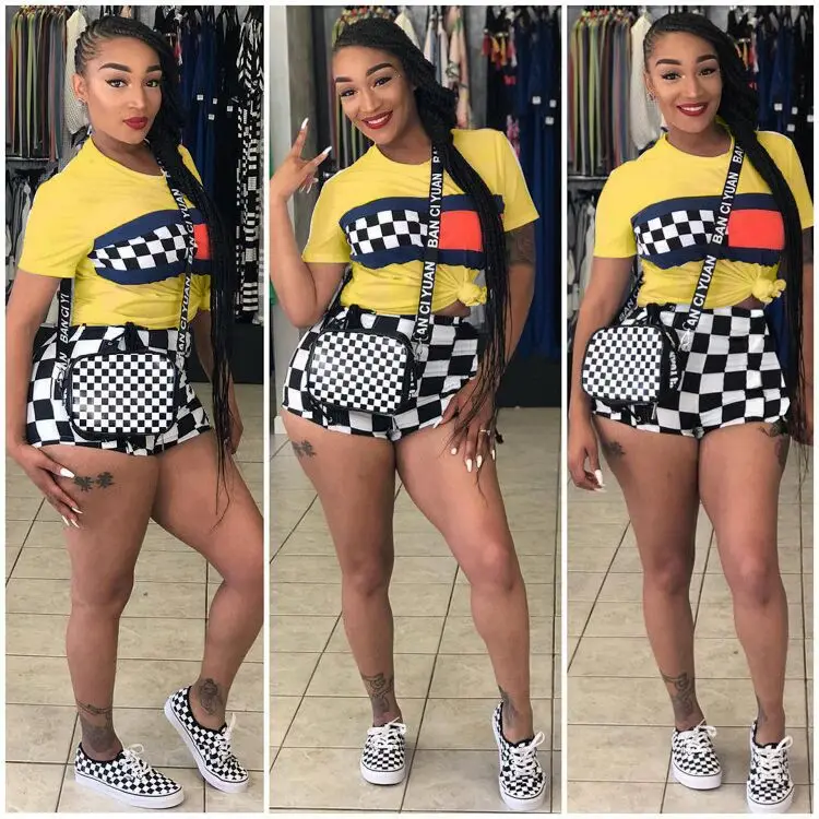 plus size summer two piece set crop top and shorts set 2 piece set women club outfits matching sets ensemble femme 2 pieces S641