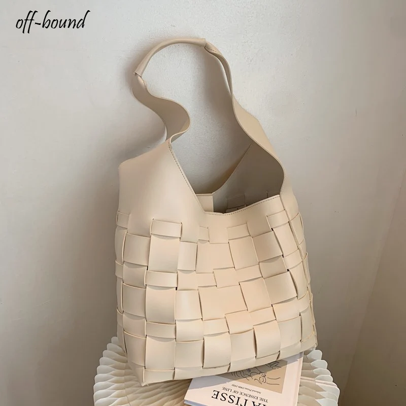 

Женская модная брендовая сумка-мешок на плечо, женские кошельки, однотонная Высококачественная Женская Повседневная плетеная Сумка-тоут, с...