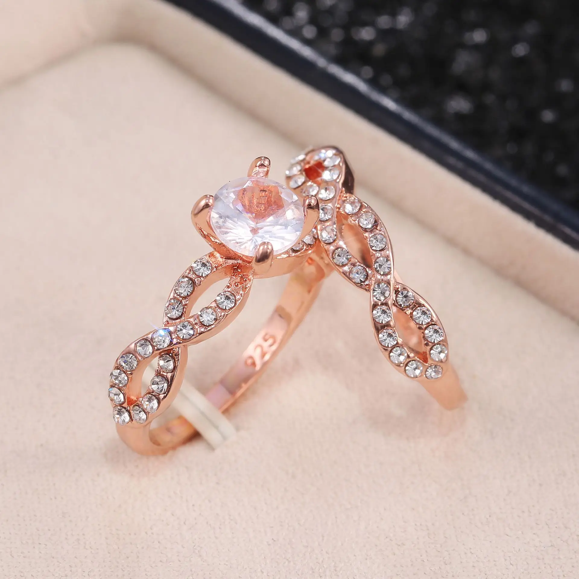 2020 парные обручальные кольца из розового золота Стразы с большим Цирконом для