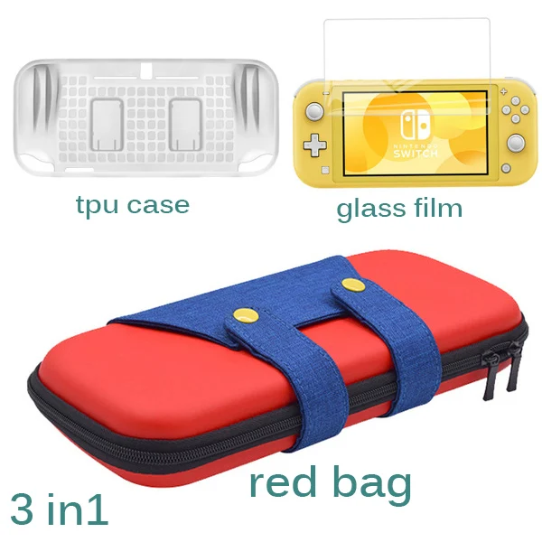red 3 in1 3 в 1 чехол для nintendo Switch Lite, сумка для переноски, мини-протектор, чехол для nintendo Switch, мини-аксессуары, стеклянная пленка для хранения - Цвет: red 3 in1