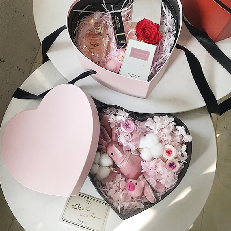 Double Love Heart Box Gift Portable Packing Flower Bouquet Holder Florist Wedding Favor Valentine's Day Decoration Boxes