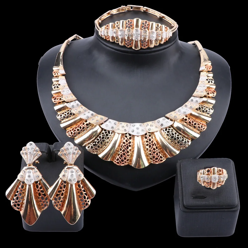 

Роскошное золотое ожерелье Дубай изысканные африканские Ювелирные наборы браслет серьги кольцо набор нигерийских женщин свадебные ювелир...