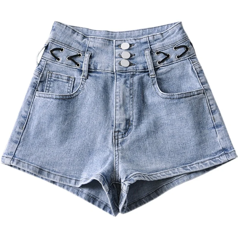 

Niche Design Waist Lace-up Washed Do the Old Cowboy Shorts Sexy Hot Girl Style High Waist Jeans Hot Pants