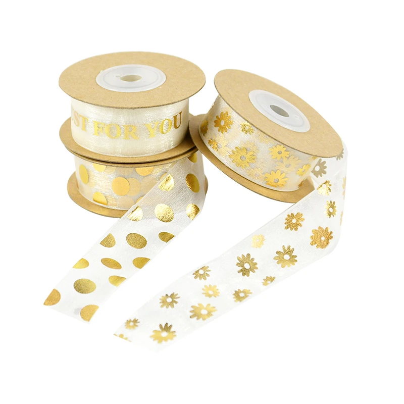 

10M/Roll Golden Organza Ribbon Valentine's Day Birthday Wedding Gift Packaging Bags Just For You Printed Lace Ribbon DIY Crafts