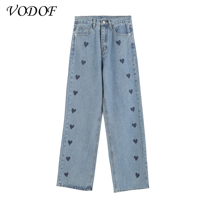 VODOF 2021 new retro jeans women trousers denim women loose street style butterfly print pants