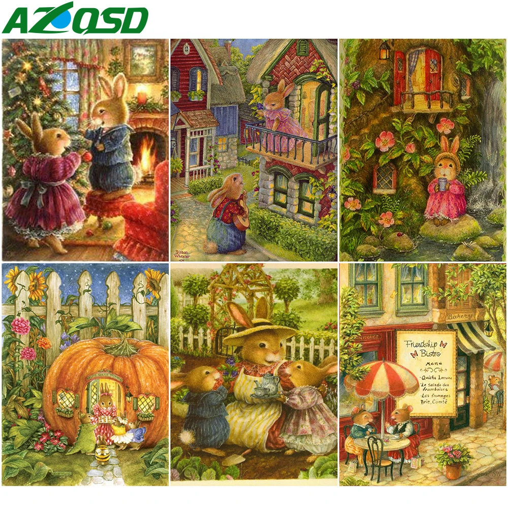 

AZQSD алмазов картина кролика мозаика полная квадратная дрель Ремесленная поделка, алмазная вышивка продажи животных Декор для дома подарок ручной работы