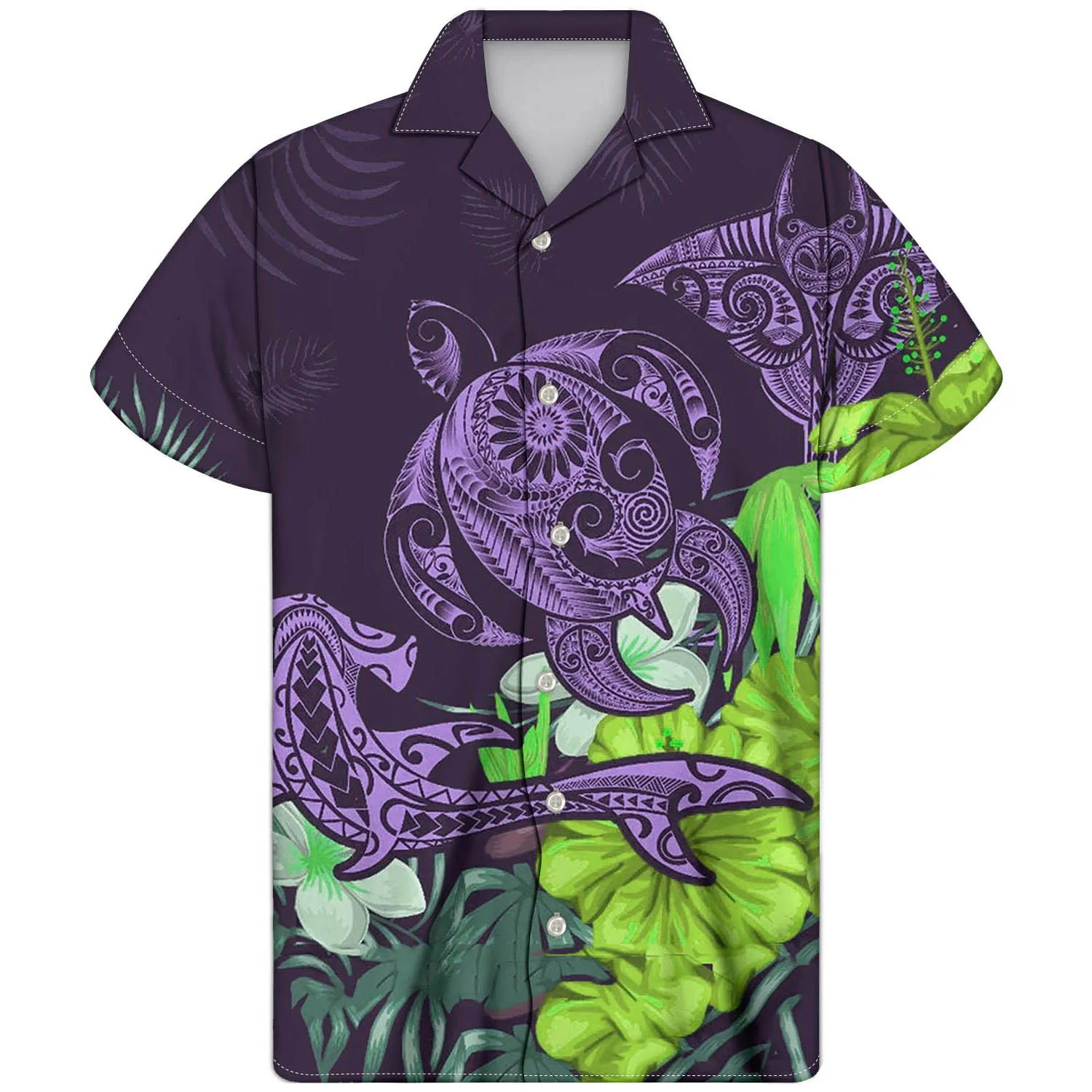 

Гавайская рубашка Aloha мужская с коротким рукавом, праздничная Повседневная сорочка с тропическим принтом, синяя с черепашкой, с цветочным п...