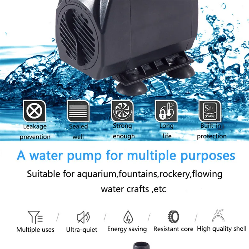 220V Submersible Water Fountain Pump 3/6/10/15/25W Ultra-Quiet Aquarium Water Pump Flowing Water Crafts Fish Tank Fountain