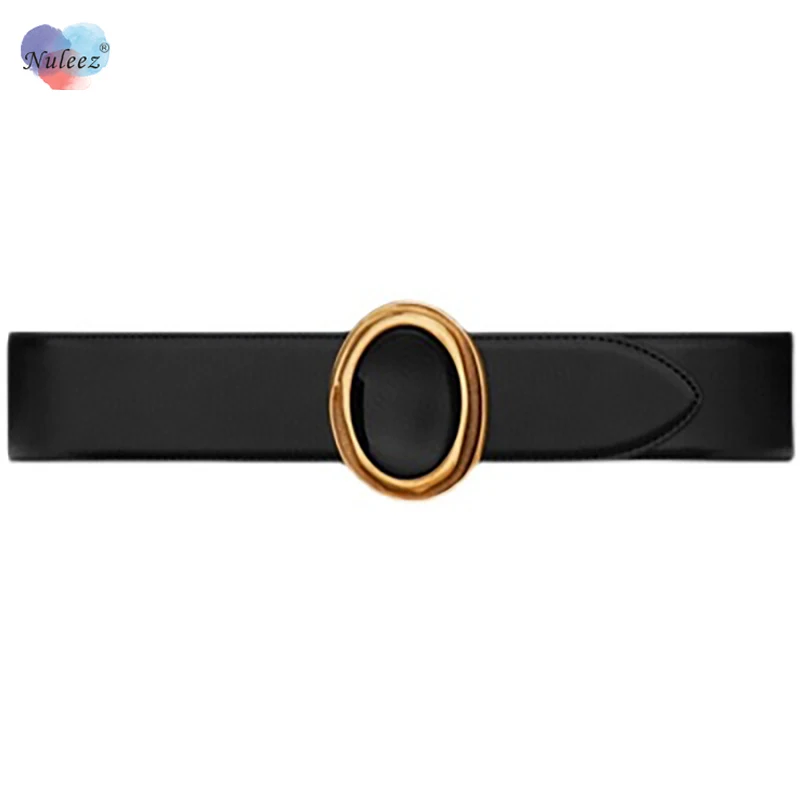 

Genuine Calf Leather Belt Women Brand High End Quality Oval Copper Gold Buckle Decorated Vintage 5.0 CM Cummerbund 2021 New