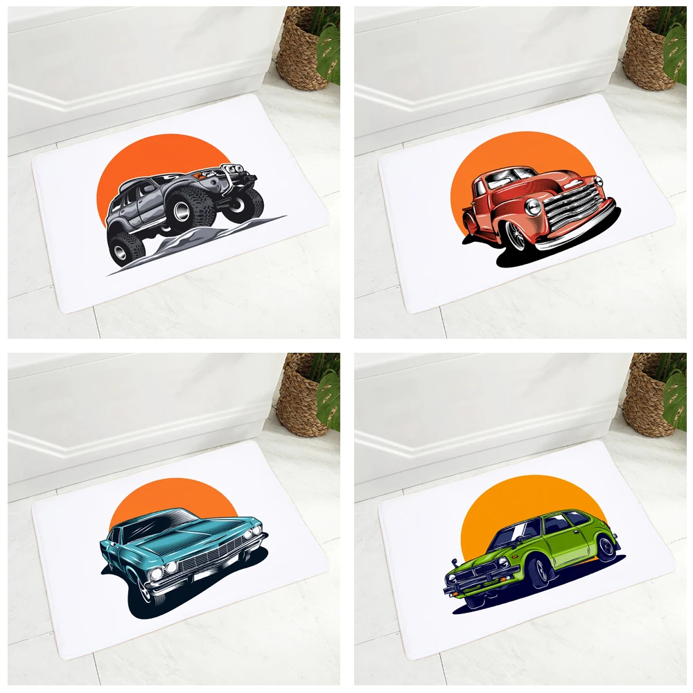 

Cartoon Supercar Non-Slip Super Soft Flannel Rug Decor Hypercar Classic Car Print Floor Door Mat for Hallway Children Room 40x60