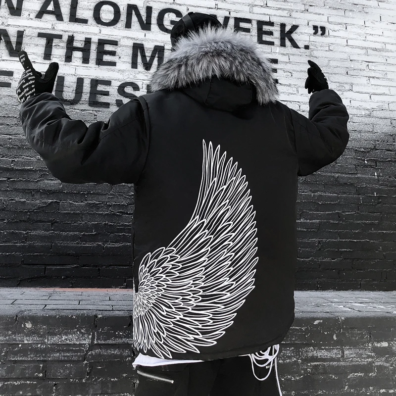Мужская зимняя куртка с принтом Крылья толстая хлопковая парка 2019 | одежда