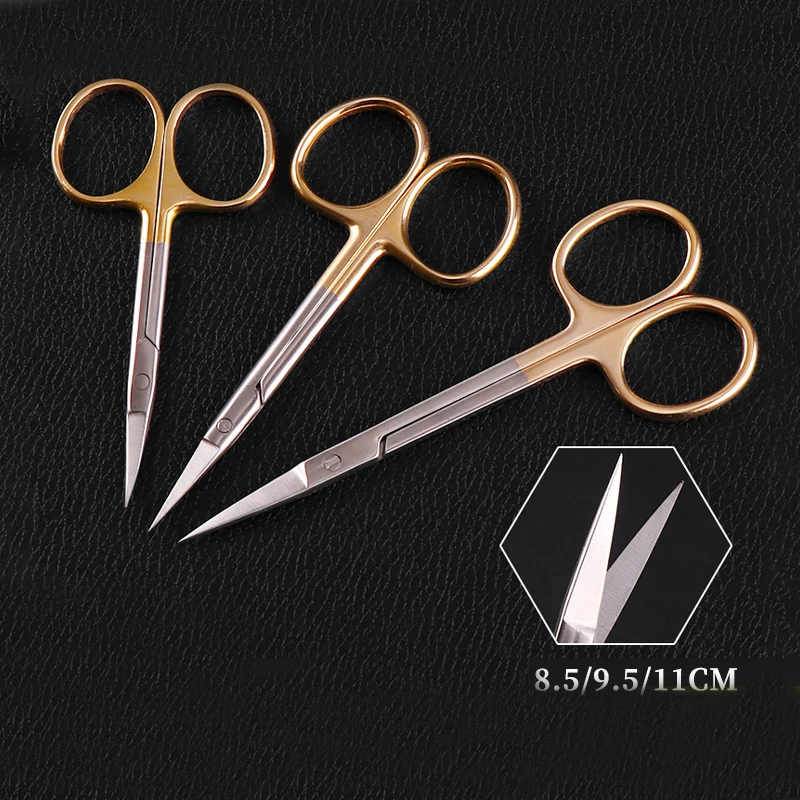 Ножницы с золотой ручкой для открытия век прямые колени Хирургический