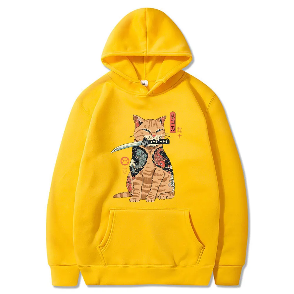 Пуловер с японским котом аниме самурайский меч толстовки новинка 2020 мужская
