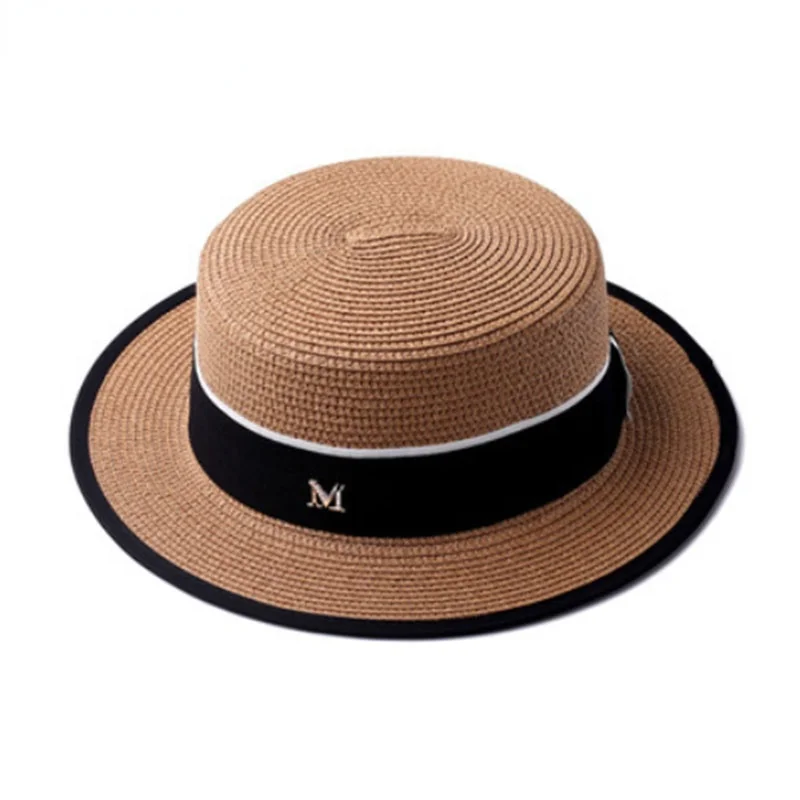 

Summer hats for women flat top England travel vacation Casual party fashion straw hat beach hat bonnets for women designer