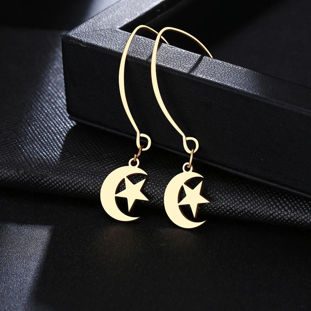 Женские длинные серьги CACANA Moon And Stars висячие из нержавеющей стали свадебные