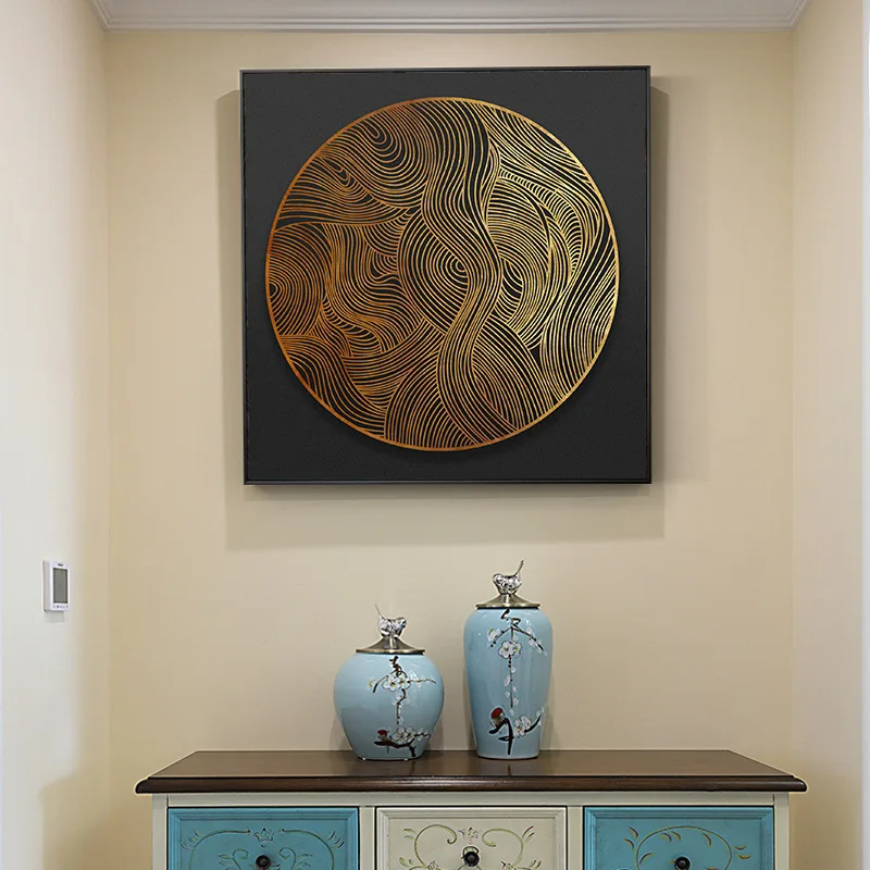 

Abstract Geometric Yellow Circle Line Square Black Texture Canvas Painting Wall Frameless Picture Poster Living Room Decoration