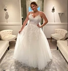 Женское свадебное платье 2021, Кружевная аппликация в пол, большие размеры, индивидуальный пошив, трапециевидные свадебные платья, свадебные платья