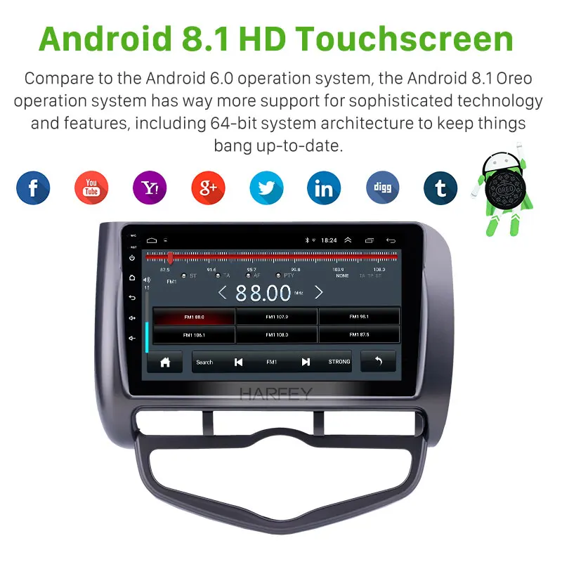 Автомагнитола Harfey Android 8 1 для Honda Jazz City Auto AC RHD GPS навигация USB AUX поддержка Carplay OBD