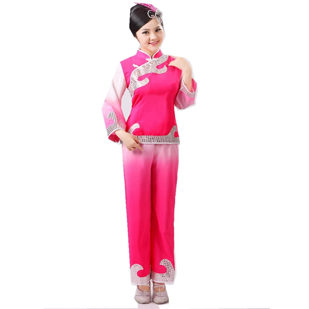 Костюм китайского народного танца с блестками танцевальный костюм Янко барабан